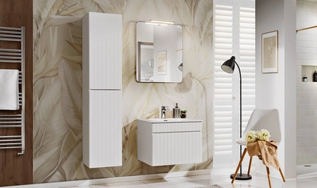 Zestaw mebli łazienkowych Iconic biały stylowe meble do łazienki z ryflowaniami odporne na działanie czynników zewnętrznych