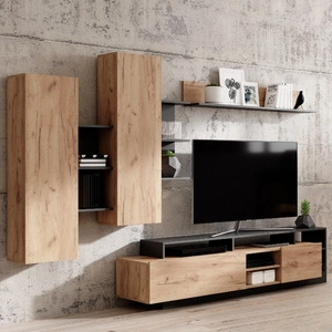 Meblościanka Elma antracyt / dąb craft złoty nowoczesny design obrzeża wykończone specjalną okleiną