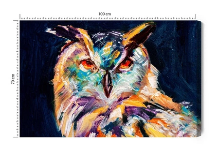 Obraz na płótnie malowana sowa 100x70 cm ponadczasowa ozdoba każdego wnętrza obraz w wyrazistej kolorystyce wysoka jakość wykonania