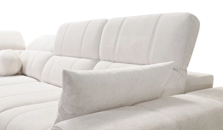 Narożnik z funkcją spania Penejos IV beżowy prawostronny stylowy narożnik rozkładany z dwoma pojemnikami na pościel trwała tkanina