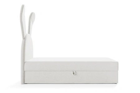 Łóżko kontynentalne Beti 100x200 białe wyjątkowe łóżko do pokoju dziecięcego uroczy wysoki zagłówek w kształcie króliczka