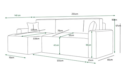 Narożnik z funkcją spania Brandon Bis wrzosowy lewostronny trójwymiarowa tkanina o wyrazistych prążkach pojemnik na pościel