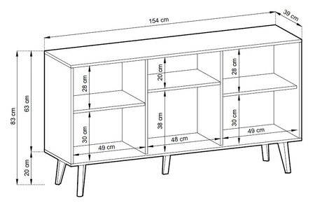 Komoda Saipan 154 cm czarny / dąb artisan nowoczesny design elegancka forma mebla w nowoczesnym stylu dekoracyjny ryflowany dekor