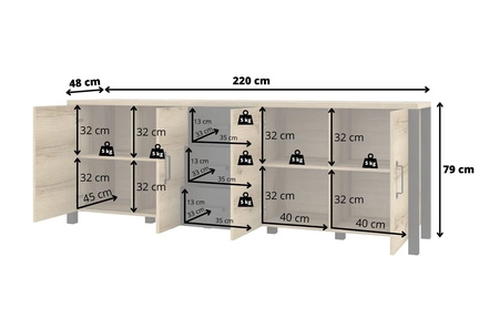 Komoda z szufladami Olin 220 cm appenzeller / czarny stylowy design komody w stylu industrialnym czarne uchwyty