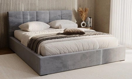 Łóżko tapicerowane Fiero 180x200 szare stylowe łóżko z pojemnikiem na pościel wygodny zagłówek zachwyca eleganckim designem