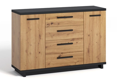 Meblościanka Simi GB dąb artisan / czarny klasyczna forma mebli wykonanie z wysokiej jakości płyty laminowanej idealna meblościanka do salonu