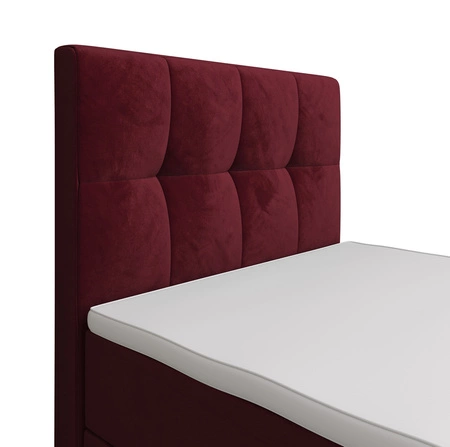 Łóżko kontynentalne Manhattan 90x200 bordowe w nowoczesnym skandynawskim stylu z tapicerowanym zagłówkiem i zanóżkiem łóżko z pojemnikiem
