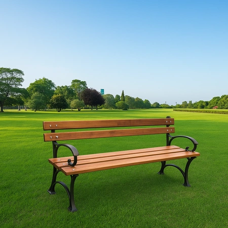 Ławka ogrodowa 150 cm FIEM-03-LP-150 parkowa żeliwna z oparciem drewno olchowe lakierowana