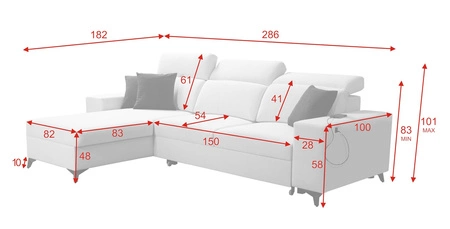 Narożnik z funkcją spania Kelly Sleek czarny lewostronny pleciony komfortowy i funkcjonalny narożnik rozkładany do salonu
