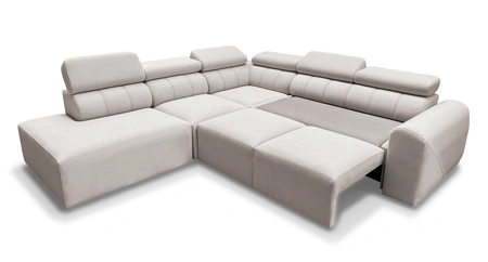 Narożnik z funkcją spania Cantare IX beżowy lewostronny komfortowy narożnik rozkładany nowoczesny design pluszowa tkanina