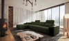 Narożnik z funkcją spania Tesalia XII zielony lewostronny nowoczesny design komfortowe przesuwane oparcie szuflada w boczku mebla