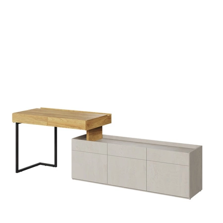 Biurko z szafką Teen Flex 239 cm hikora naturalna / silk flou funkcjonalne biurko młodzieżowe z możliwością narożnego montażu