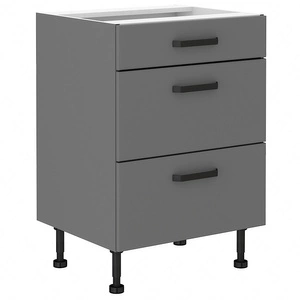 Szafka kuchenna stojąca z szufladami Verdi 60 D 3S BB szafka odporna na działanie wilgoci i uszkodzenia czarny metalowy uchwyt