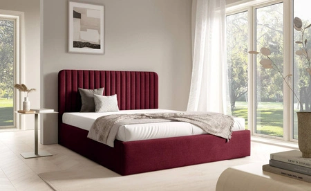 Łóżko tapicerowane Faro 140x200 bordowe wygodne łóżko do sypialni designerskie wezgłowie o subtelnie zaokrąglonym kształcie