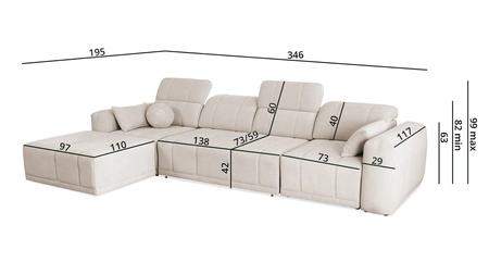 Narożnik z funkcją spania Cetara XII szary lewostronny stylowy design komfortowe przesuwane oparcia dwa pojemniki na pościel