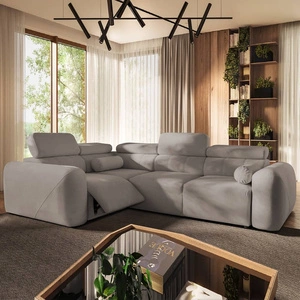 Narożnik z funkcją spania Cantare II Lux szary popiel lewostronny komfortowy narożnik do salonu z podnoszonym podnóżkiem miękka tkanina