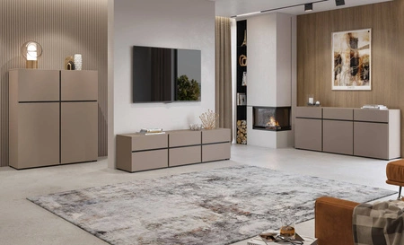 Komoda z szufladami Cross 180 cm ciemny beżowy stylowy design komody do salonu prosta forma w nowoczesnym wydaniu