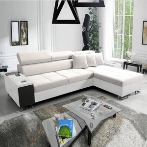 Narożnik z funkcją spania Dafni kość słoniowa / biały prawostronny velvet komfort i funkcjonalność podczas codziennego wypoczynku