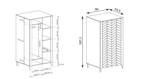 Szafa Malumi 90 cm czarna nowoczesny design wyrafinowany wzór w kształcie jodełki na drzwiach szafy wysoka podstawa push to open