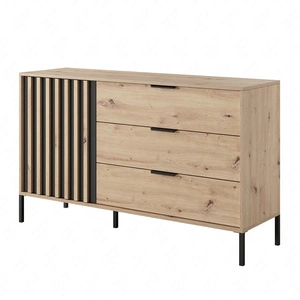 Komoda z szufladami Tipler 137 cm dąb artisan / antracyt nowoczesny design ozdobne lamele na drzwiach komody uchwyty krawędziowe