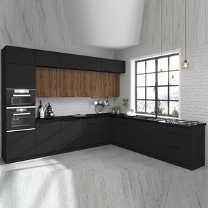 Zestaw mebli kuchennych narożny Brianza / Black 330x210 cm uchwyty krawędziowe szafki doskonale prezentują się w nowoczesnych wnętrzach