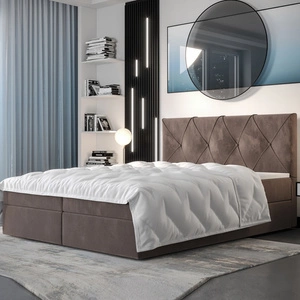 Łóżko kontynentalne Arvada 180x200 jasny brąz w nowoczesnym skandynawskim stylu z tapicerowanym zagłówkiem