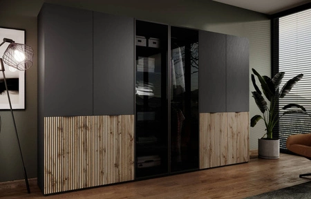 Szafa Sandbox 101 cm czarna elegancka i funkcjonalna szafa z przeszklonymi frontami mebel z kolekcji szaf modułowych szkło antisol