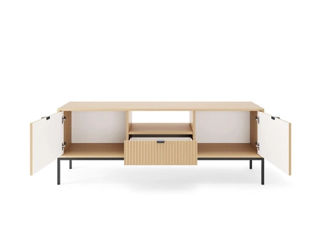 Szafka RTV Lovro 154 cm dąb vicenza nowoczesny design szafki zachwyci miłośników wyrazistych wnętrz kontrastowe metalowe dodatki