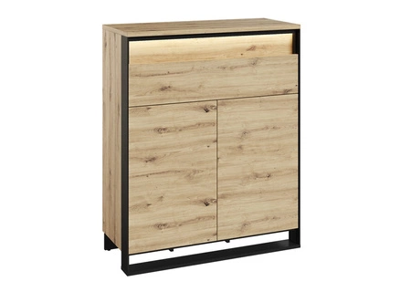 Komoda z szufladami Quant 92 cm dąb artisan / czarny nowoczesna komoda w stylu loftowym z oświetleniem LED idealna do przedpokoju