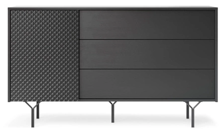 Komoda z szufladami Adamant 144 cm czarny grafit nowoczesny design oryginalny mebel z frezowanym frontem system pojemne szuflady