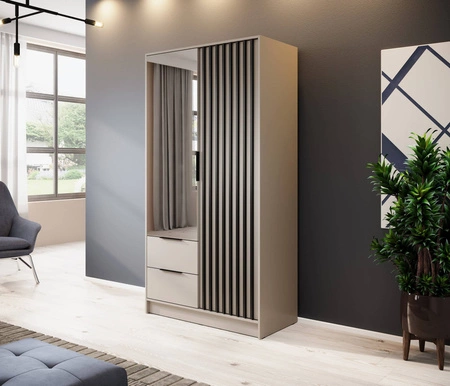Szafa z lustrem Aspen 105 cm beżowa / czarne lamele nowoczesny design mebla drzwi szafy ozdobione lamelami