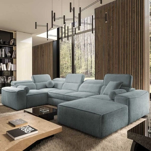 Narożnik z funkcją spania Viano IV szary błękit prawostronny designerski narożnik idealnie wpisujący się w nowoczesne aranżacje