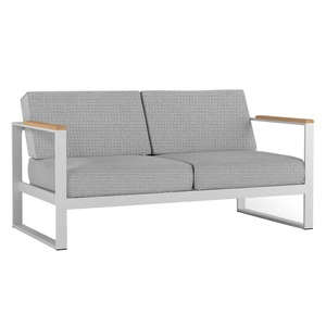 Sofa ogrodowa Casablanca biały / czarny uniwersalny i funkcjonalny design sofy do ogrodu podłokietniki wykończone drewnem bukowym