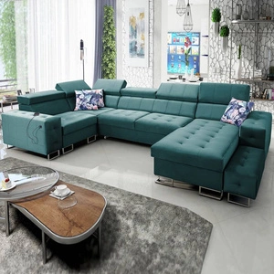 Narożnik z funkcją spania Hampton IV morski prawostronny funkcjonalny narożnik z dostawką która sprawdzi się jako podnóżek