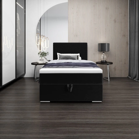 Łóżko kontynentalne Fargo 120x200 czarne w nowoczesnym skandynawskim stylu z tapicerowanym zagłówkiem łóżko z pojemnikiem