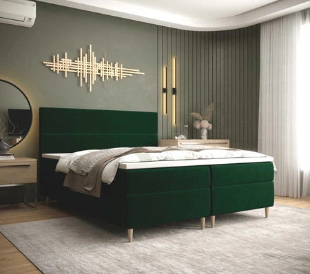 Łóżko kontynentalne Bing 160x200 butelkowa zieleń w nowoczesnym skandynawskim stylu z charakterystycznym wezgłowiem