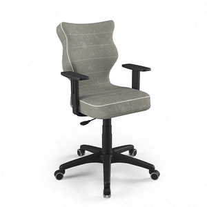 Krzesło do biurka Duo szare idealne do wzrostu 159-188 cm profilowane siedzisko regulowane podłokietniki łatwo czyszcząca tkanina