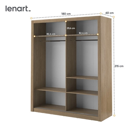Szafa przesuwna z lustrem Arti 180 cm dąb shetland pojemna szafa do przedpokoju drzwi szafy wykończone lustrami w ciekawej konfiguracji