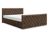 Łóżko tapicerowane Viamao 140x200 jasny brąz z pojemnikiem w nowoczesnym skandynawskim stylu z pikowanym wezgłowiem oraz zanóżkiem 