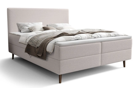 Łóżko kontynentalne Totti 180x200 kość słoniowa stylowe łóżko z pojemnikiem na pościel trójwymiarowa tkanina o wyrazistych prążkach