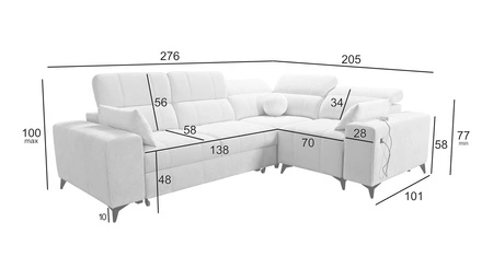 Narożnik z funkcją spania Penejos II oliwkowy prawostronny komfort podczas codziennego wypoczynku narożnik z pojemnikiem na pościel