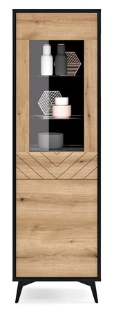 Zestaw mebli Gusto czarny / dąb evoke nowoczesny design funkcjonalne meble do salonu lub pokoju dziennego meblościanka z ozdobnym dekorem jodełki