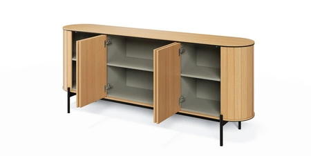 Komoda Rotto 200 cm dąb vincenza praktyczna i pojemna komoda osadzona na wysokich nogach oryginalna bryła z zaokrąglonymi krawędziami