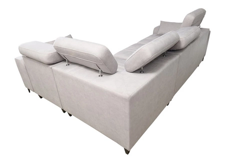 Narożnik z funkcją spania Castel II Lux brązowy prawostronny wygodny narożnik do salonu z komfortowym wysuwanym podnóżkiem