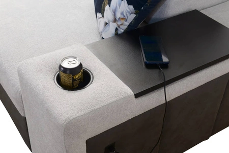 Narożnik z funkcją spania Flavio II beżowy / brązowy prawostronny wygodny narożnik rozkładany otwierany barek w boczku mebla