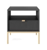 Szafka nocna z szufladą Lovro czarna gustowny ryflowany dekor idealna szafka do sypialni złote metalowe dodatki