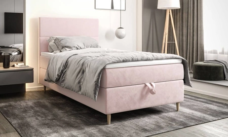 Łóżko kontynentalne Bing 120x200 pudrowy róż w nowoczesnym skandynawskim stylu z tapicerowanym zagłówkiem łóżko z pojemnikiem