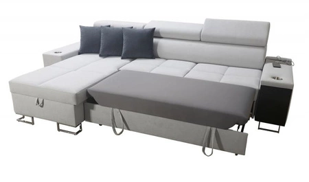 Narożnik z funkcją spania Dafni brązowo biały lewostronny pleciony komfort i funkcjonalność podczas codziennego wypoczynku