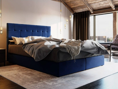 Łóżko kontynentalne Widnes 180x200 granatowy w nowoczesnym skandynawskim stylu z charakterystycznym wezgłowiem