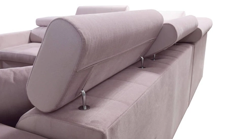 Narożnik z funkcją spania Nausa IV granatowy lewostronny velvet dekoracyjne przeszycia na siedzisku narożnik z pojemnikami na pościel